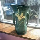 Vintage ROSEVILLE POTTERY #135-9 ZEPHYR LILY VASE GREEN BLUE  9.5  Inch