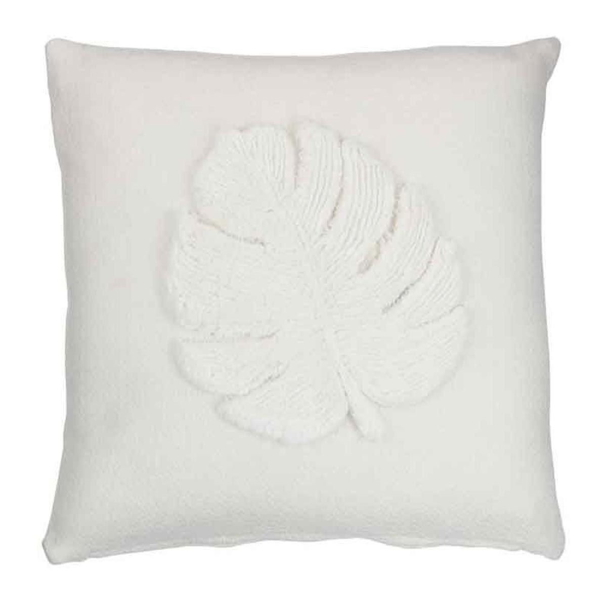 Coussin déco Feuilles 43x43cm blanc en coton pour canapé de salon