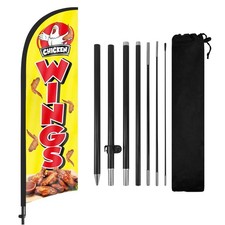 Chicken Wings Advertising Feather Flag 8Ft with Pole and Ground Stake Yellow