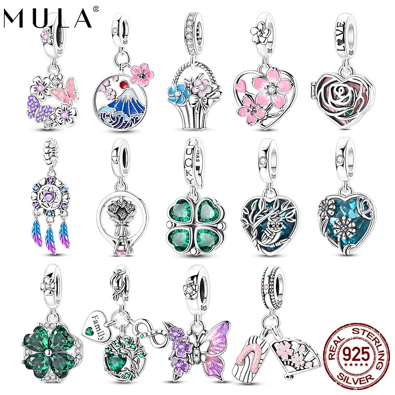Pulsera mujer MULA 2026 europea de plata de ley 925 con dije de circonita cúbica flores de amor