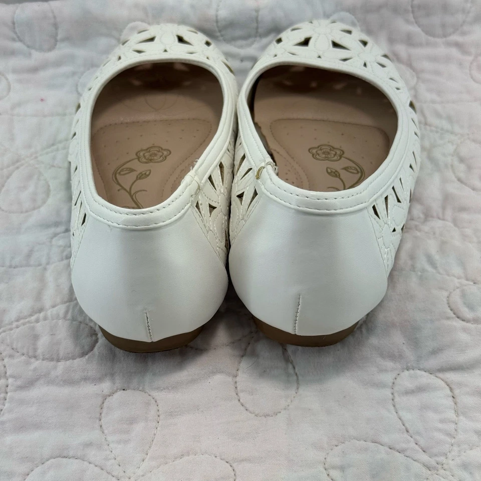 Mootsies Tootsies 8.5 Mujer Blanco Bordado Ballet, Zapatos Planos Espuma Foto 4 de 4