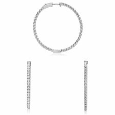 ESTATE 3.01CT DIAMOND 14K WHITE GOLD 3D CLASSIC INSIDE OUT HOOP HANGING EARRINGS