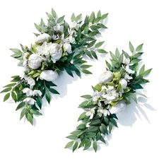 Wedding Arch Flowers, 2pcs Eucalyptus Leaves Corner Peony Floral Swags, Artif...