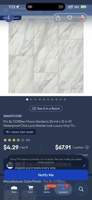 SMARTCORE  Floors Gardena Marble Waterproof Vinyl Tile Flooring 20 Mil 6 Cases