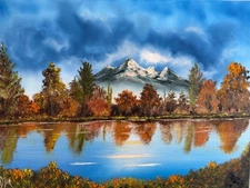 Bob Ross Style original oil painting signed; "Foliage Reflections"