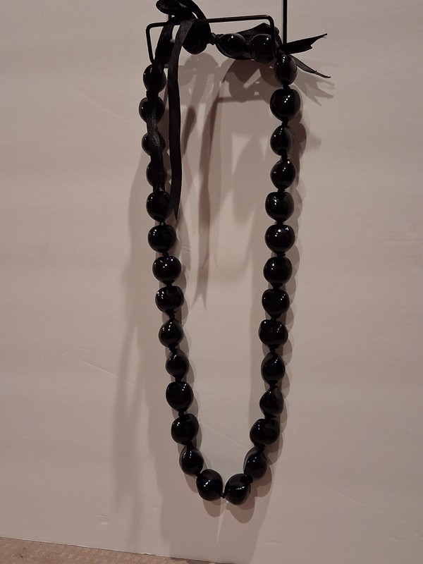 Traditional Hawaiian Kukui Nut Lei Black Necklace 31”