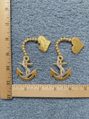 LOT OF 2 NAUTICAL GOLD ANCHOR CHAIN HEART IRON ON PATCHES FREE SHIPPING 