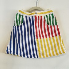 VTG 90 s Girls 6 Denim Jean Skirt Multicolor Primary Stripe Colorblock