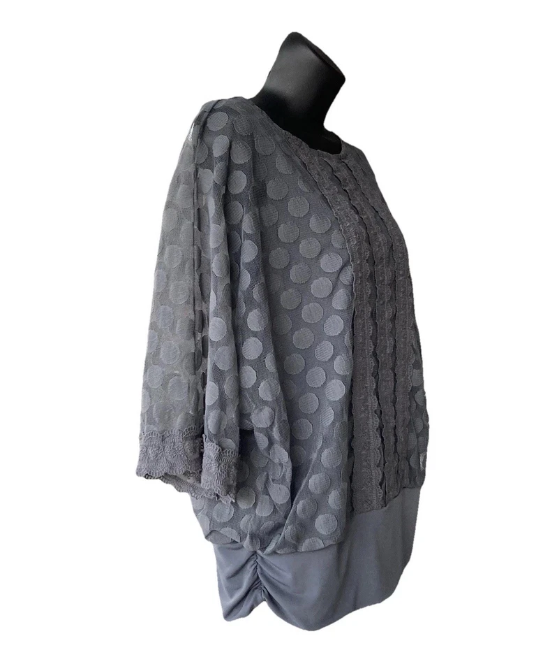 Alfani Women PL Gray Lace Dolman Sleeve Blouse Top Polka Dot - Image 4 of 4