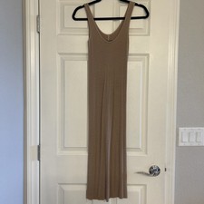 Enza Costa Sleeveless Ribbed Midi Dress Size S in Solid Tan Beige Bin A4 