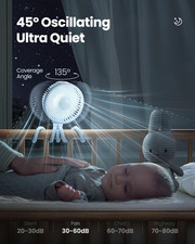 Oscillating Baby Stroller Fan with LED Night Light, 4 Speeds Cooling Recharge...