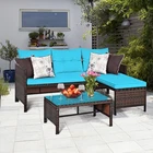Costway 3PCS Patio Wicker Rattan Sectional Sofa Set Turquoise