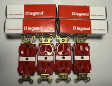 SET OF 4. LEGRAND Red PlugTail Wall Outlet Duplex Receptacles 20A 125V