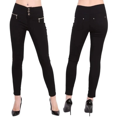 Treggings Leggings Jeggings Damen Hose Schwarz Stretch Slim Fit High Waist - Bild 1 von 4