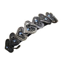 Heart Barrette Tension Clip Blue Rhinestone Layered Hearts Gun Metal Color