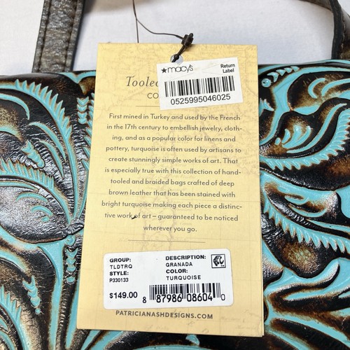 Patricia Nash GRANADA TOOLED TURQUOISE Leather Crossbody Satchel Bag Purse - Picture 8 of 15