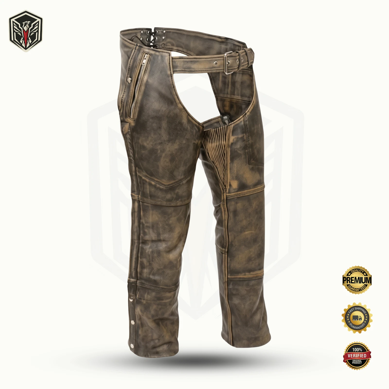 Vintage Distressed Leather Motorcycle Chaps Mens Adjustable Biker Riding Pants