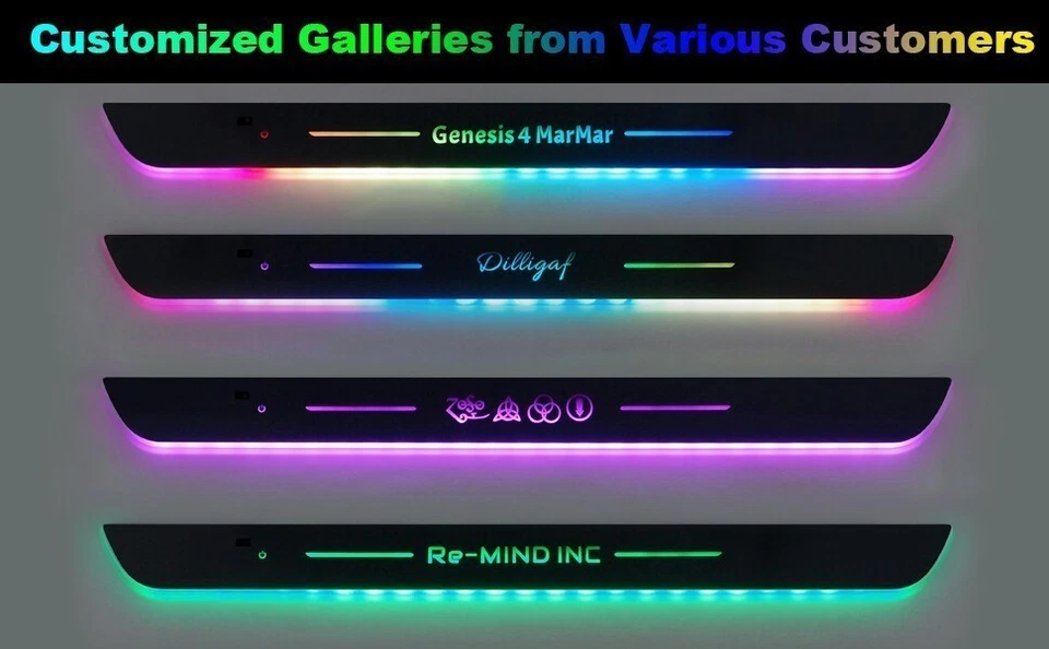 Luz LED dinámica USB recargable personalizada para alféizar de puerta de coche luz de pedal magnético Foto 2 de 4