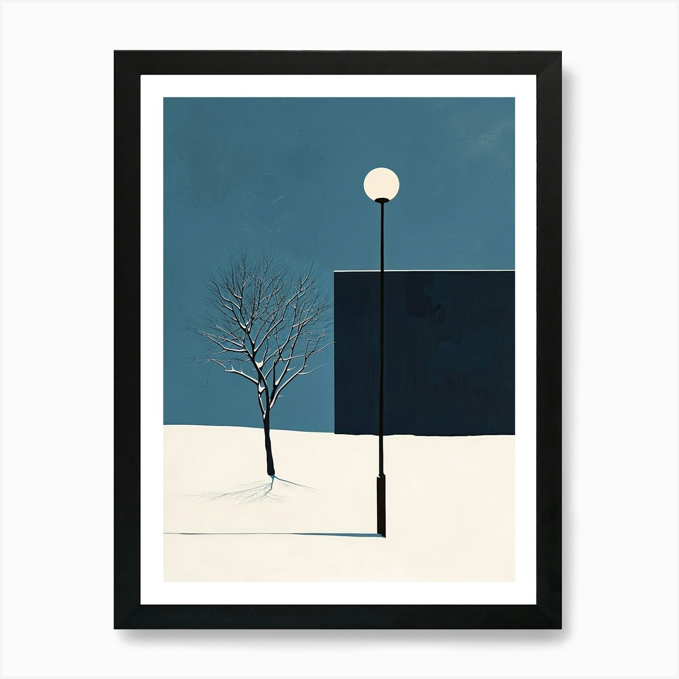 Tree In The Snow, Minimalism Art Pr Framed Wall Art Poster Canvas Print Picture