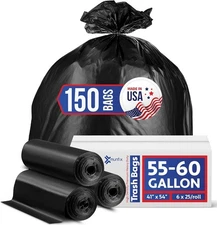 55-60 Gallon Trash Bags Heavy Duty - Bulk 150 Pack Large Garbage Bags