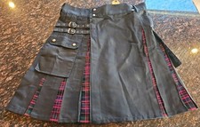 ASU Utility Kilt Men's Size 40 Scottish Black Canvas Cargo Pockets Wrap, Tartan