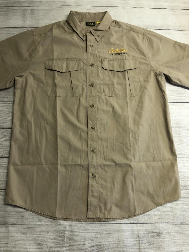 Cabelas Shirt Mens Large Tall Tan Short Sleeve Button Front Outdoor Hiking - Image 3 of 4