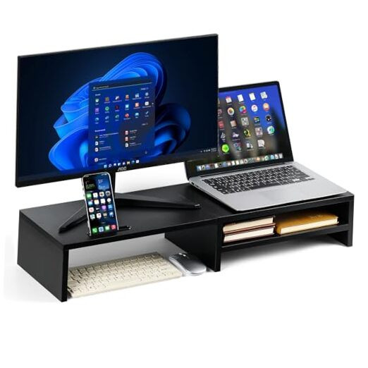 Monitor stand riser, Wood dual monitor stand for desk,31.5 Inch Computer-image