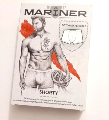 MARINER SHORTY (BOXER COURT) EN COTON STRETCH NOIR CHARBON CHINÉ TAILLE 2XL - Photo 1/4