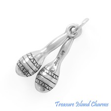 Caribbean Maracas Pair Rumba Shakers Movable 3D 925 Solid Sterling Silver Charm