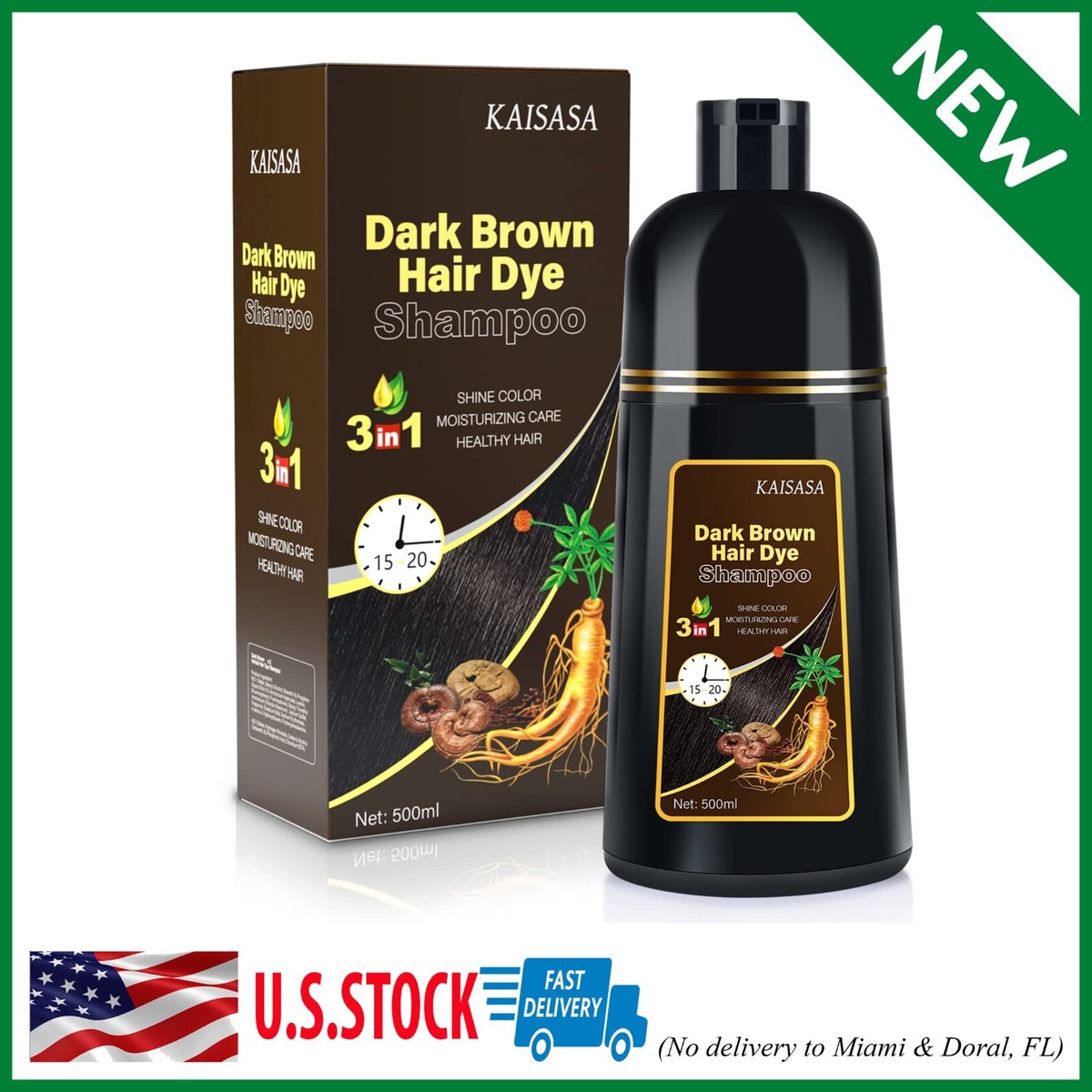 KAISASA Dark Brown Hair Dye Shampoo for Gray Hair, Hair Color