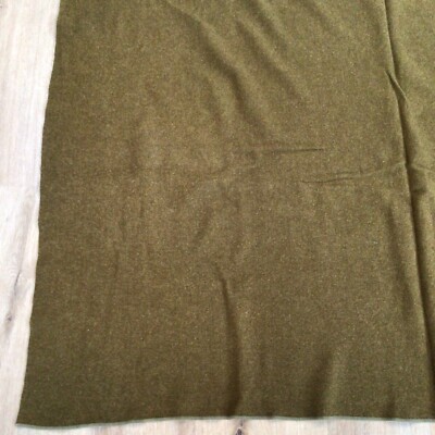 Vintage 1951 Olive Green Wool Military Blanket 71x59 American Wool