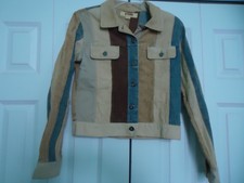 Junior Woman's Size 7 Brown Corduroy & Blue Denim Stripe Short Jacket By Stone