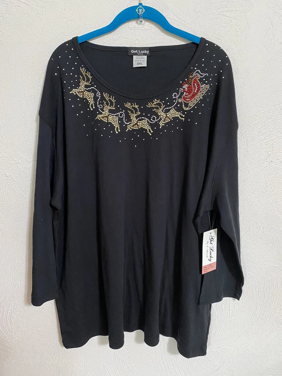Get Lucky USA Bedazzled Rhinestone Christmas Shirt Size 3XL New | eBay