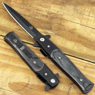 Falcon Classic KS1107BK Spring Assisted Stiletto Pocket Knife Black Ash 3.75''