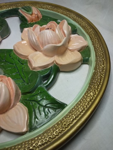 Magnolia Flower Chalkware Wall Decor Hand Painted 16" - Picture 4 of 10