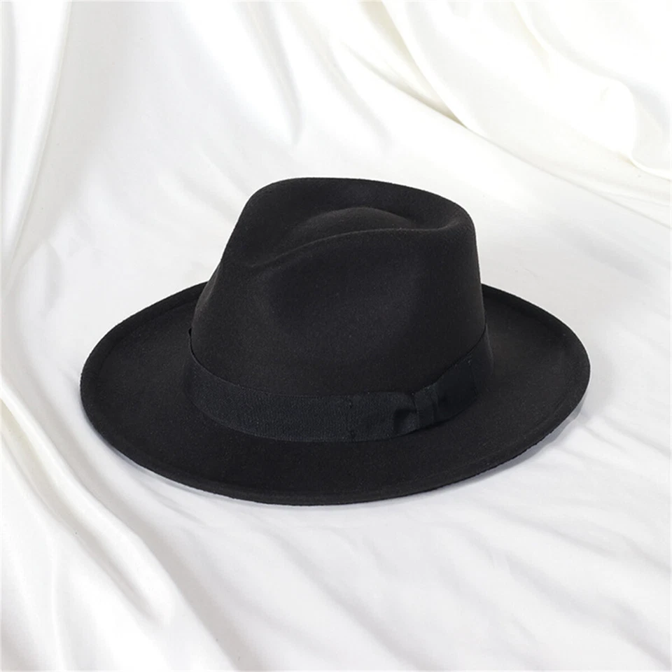Men Cowboy Classic Wide Brim Wool Panama Jazz Hats Adult Top Hat Gentlemen Cap - Imagem 4 de 4