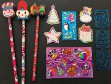 Lot Vintage 1990's Lisa Frank Christmas Holiday Bear Stickers Pencils Rainbow