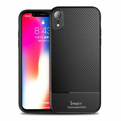 IPAKY TPU Handy Cover Karbon Kohlefaser Optik Muster Hülle für Apple iPhone XR