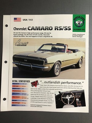 1968 Chevrolet Camaro RS/SS IMP Hot Cars Spec Sheet Folder