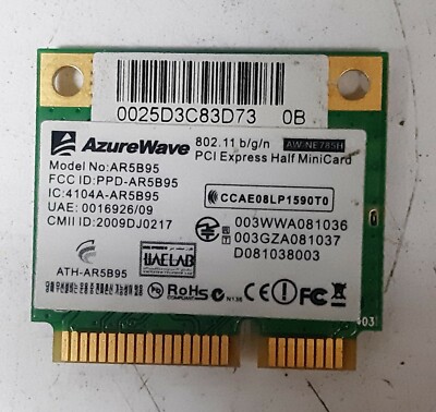 AzureWave WiFi Wireless Card 802.11b/g/n AR5B95 + 4.0 BT AW-NE785H Tested