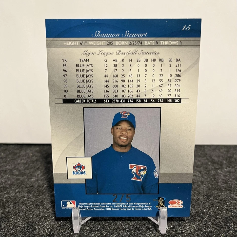 2002 Donruss Elite Shannon Stewart 15 Chicago National #/5 SN Toronto Blue Jays - Image 2 of 2