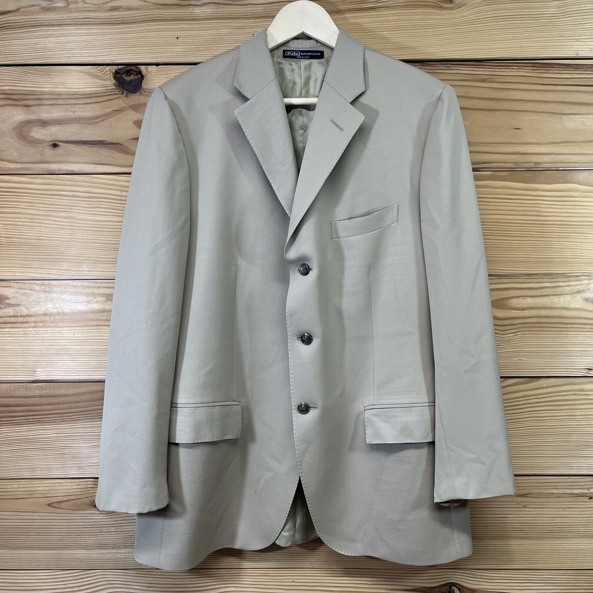Polo Ralph Lauren Suit Jacket 44R Beige Virgin Wool Blue Label