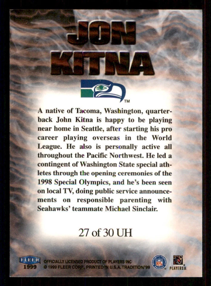 1999 Fleer Tradition Unsung Heroes #27UH Jon Kitna - Image 2 of 2