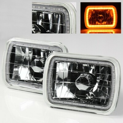 New World Motoring LED Halo Headlights – Fits 86-95 Jeep Wrangler YJ – Black W/ Amber/Yellow