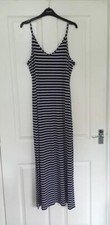 Dickens & Jones Navy & White Striped Maxi Dress Size M Uk 12-14