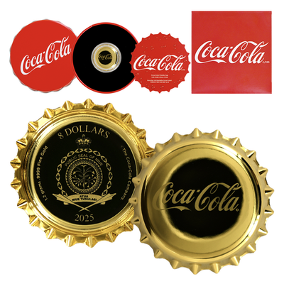 2025 Niue 1.2 Gram 999 Gold Coca-Cola Bottle Cap Coin w/Red Tin