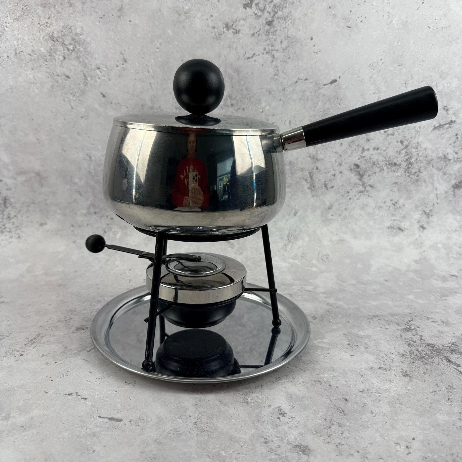 Vintage MCM Chrome Stainless Steel Fondue Pot Set 3-Piece Stand Burner Tray
Opens in a new window or