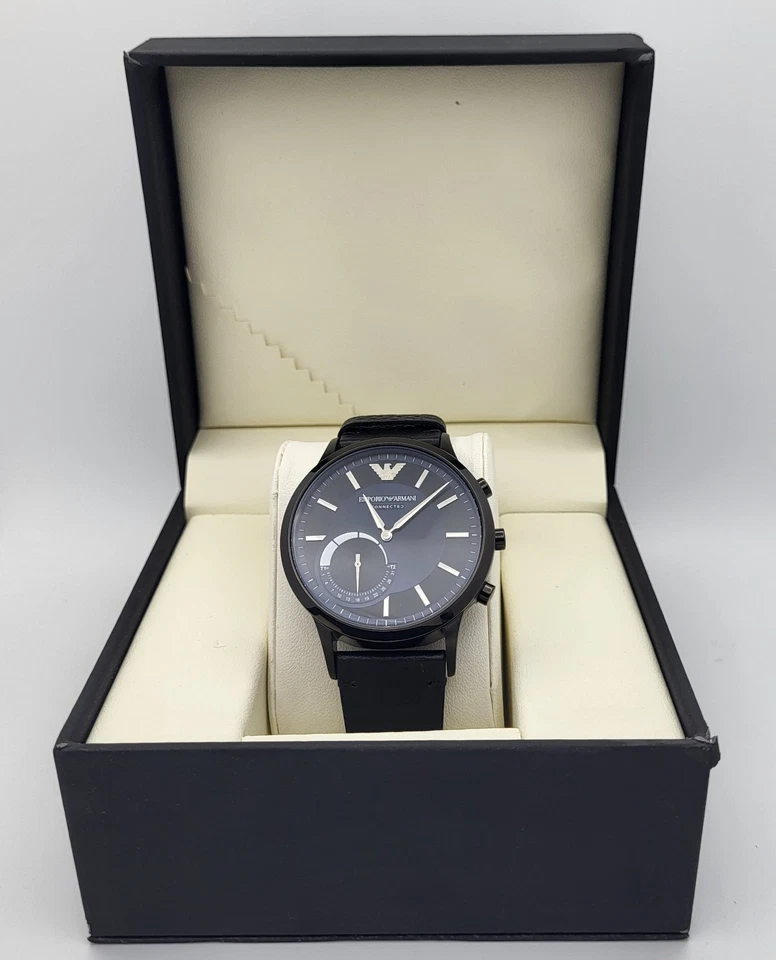 Reloj inteligente híbrido Emporio Armani ART3004 para hombre con correa de cuero negro 43 mm Foto 2 de 4