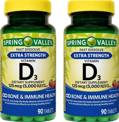 Spring Valley Vitamin D3 Fast Dissolve Tablets 125 mcg 5,000 IU  90ct EACH 8/27+