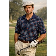 Givenchy Activewear Cotton Checkered Short Sleeve Polo Shirt Navy Men's Size XL